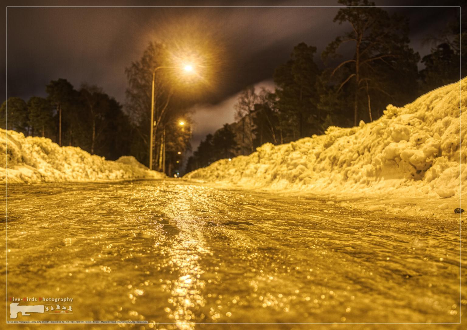 Night shot of an icy path in the Finnish Rauma