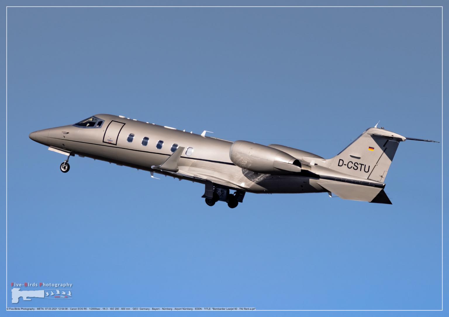A business Jet short after take-off  from the Albrecht Duerer Airport in Nuremberg in Germany